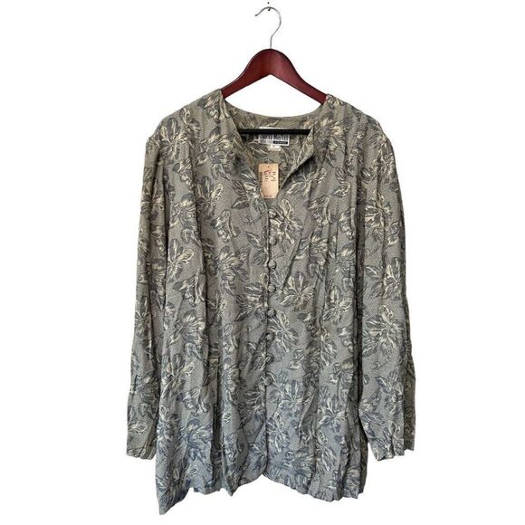 NWT NEW Vintage Sheri Martin Jade Green Leaf Button Front Tunic Blouse Size 24W - Picture 1 of 10